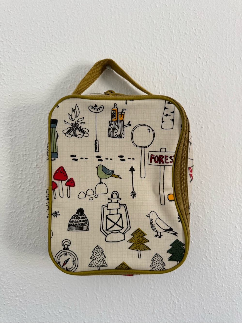 Kids Lunchbox in Cream with Olive Trim and Multicolor Forest Print
